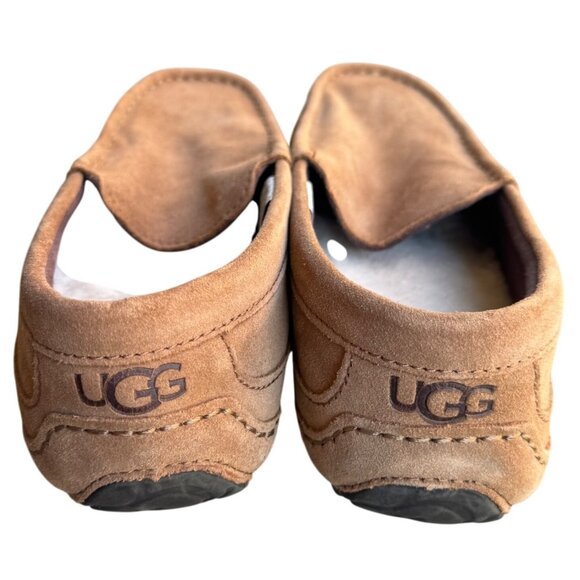 UGG Alder Mens Chestnut Slippers Size 10 Sheepskin Lined Suede Moccasin - Picture 5 of 9